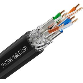 Syston Cable Cat8 Ethernet Bulk Raw Cable 2000MHz 2GHz 40GB 100 ft Solid Bare Copper S/FTP Individual electromagnetic Tinned Copper Braid Shield 22/4 4 Pair 22 AWG CMR FT4 UTP White Order to Cut