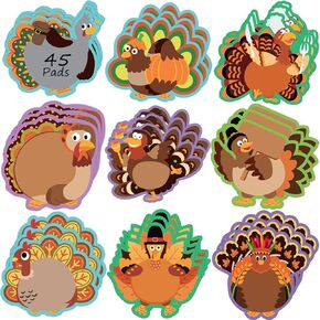 45 Pads 900 Sheets Thanksgiving Sticky Notes Turkey Self Sticky Memo Pads Adhesive Cute Sticky Notes Self Stick Pads for Office School Classroom Supply Student Kids Autumn Fall Party Favor, 9 Styles