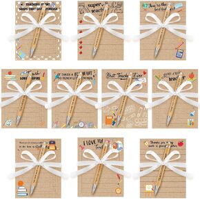 30 Set Teacher Appreciation Gifts in Bulk Kraft Teacher Sticky Notepad with Inspirational Pen and Ribbon Teacher Memo Note Bamboo Pen for Thank You Graduation Gift School Supplies