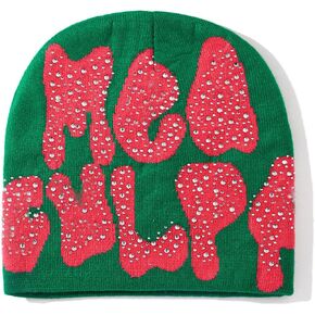 Y2k Beanie Graphic Beanie Y2k Hat Beanie Hat Y2k Accessories Beanies Women with Rhinestone