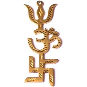 SWASTIK - أوم وتريشول. رمز شاكتي الثلاثي | المعبود الديني TRISHAKTI Yantra (OM+SWASTIK+TRISHUL) نحاس Yantra 4 بوصة (عبوة من 1) مقاس 10 سم × 3 سم in Saudi Arabia