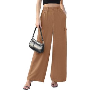 CZYINXIAN Women's Casual Wide Leg Cargo Pants with 4 Pockets High Waist Work Wide-Leg Baggy Pants