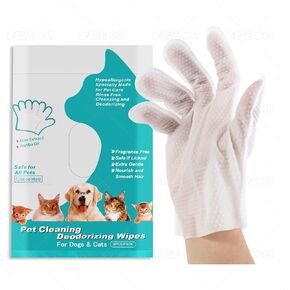 Cleaning & Deodorizing Grooming Gloves,Pet Bathing Wipes for Dogs & Cats & Rabbit, Nourish Fur Glove Wipes for Daily Care and Traveling, Rinse Free，（6 PCS）
