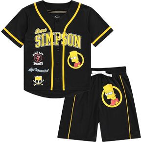 Boys Bart Simpson Baseball Jersey Shirt and Shorts Clothing Set- Little and Big Boys Sizes 4-20