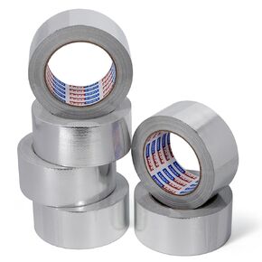 ADHES Professional Glass Fiber Aluminum Foil Tape, Withstand 80°C to 100°C, Fireproof Heat Resistant Tape, Reinforced Foil Duct Tape, for HVAC, Metal Repair Sealing and Insulation,50MM X 25M