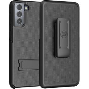 Case Compatible with Samsung Galaxy S21 5G (Screen Size 6.2 inch only). Dual Layer Hybrid Case and Belt Clip Holster Combo Black