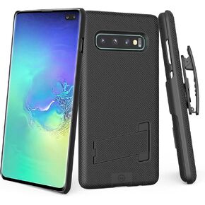 حافظة WixGear Shell Holster Combo لهاتف Samsung Galaxy S10 Plus مع حامل ومشبك حزام (لهاتف S10 Plus فقط)