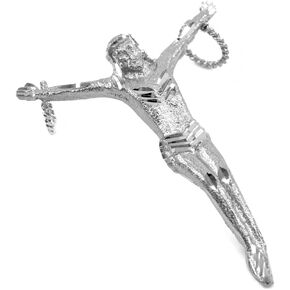 Religious Jewelry Men's Double-Mounted 925 Sterling Silver Large Corpus Crucifix Necklace Pendant