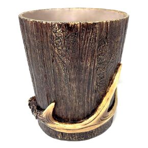 BestGiftEver Realistic Wood with Faux Antler Accent Waste Basket - Wildlife and Forest Themed Trash Can for Lodge Cabin Style - Ideal Home Decor for Hunting Enthusiasts and Outdoor Nature Lovers