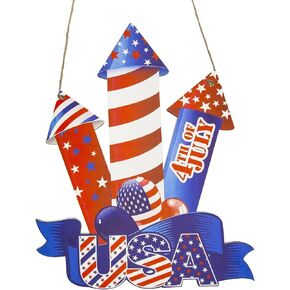 4th of July Hanging Door Sign Independence Day Wreaths Patriotic Door Decorations Independence Day Welcome Sign Wreaths Stars Wall Decor D1-DLRMG (Star)
