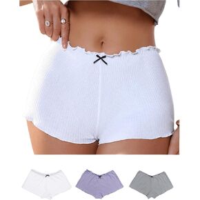 SweatyRocks Women's 3 Piece Low Rise Bow Front Boyshorts Panties Ribbed Knit Comfy Underwear Briefs