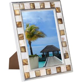 5x7 Picture Frame, Mother of Pearl Mosaic Glass Photo Frame, Tabletop Display Wide Border Photo Frame for Home Décor, Blue, 1pack