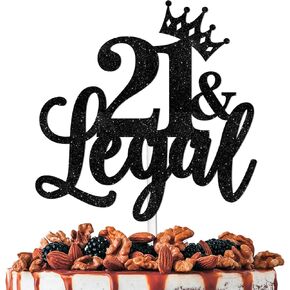 Black Glitter High Heeled Sitting Girl Cake Topper Cheer to 21 Legal Theme Party Decoration Supplies Girls Lady Women Happy 21st Birthday Party Decor Supplies