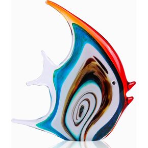 DOVDOV Hand blown glass fish sculpture, blue glass fish decoration, colorful glass fish statue home decorations for bookshelf, office, living room TV cabinet, mantle dining table centerpieces