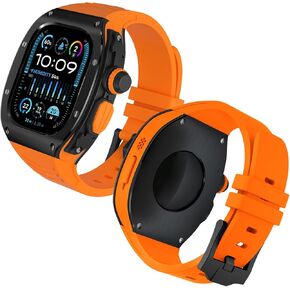 Luxury Stainless Rugged Case with Band Compatible for Apple Watch Ultra, 49mm Metal Protective Cover Bumper Case with Silicone Strap for iWatch Ultra, Full Protective 49mm Case with Band for Men
