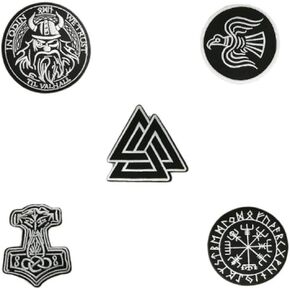 5pcs Set Vikings Iron On Patches Embroidered Norse Rune Badge in Odin WE Trust Emblem