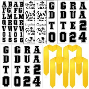 Jetec 8 Sheets Graduation Stole 2025 Iron on Letters Patches with 4 Pcs Congrats Grad Sash Class of 2025 Bulk DIY Iron on a to Z Numbers Decals Stickers Transfer for Cap Fabric Clothing(Red)