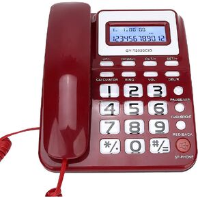GOWENIC Corded Telephone Landline Telephone with Speaker Voice Recorder, Caller ID Display, Big Buttons, Mute Mode, Dual interface, Calculator Function, Wired Telephone for Home/Hotel/Office (red)