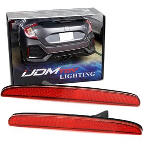 iJDMTOY Smoked Rear Bumper Reflector Lens Replacement Compatible With 2017-21 Honda Civic Hatchback, SI or Type-R Sedan, OE-Spec LH RH Assembly
