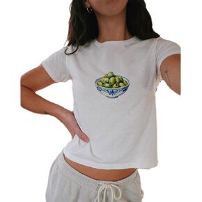 Women's Short Sleeve Y2k Baby Tee Cute Graphic Slim Fitted Crop Top Trendy Aesthetic Vintage Shirt Clothes