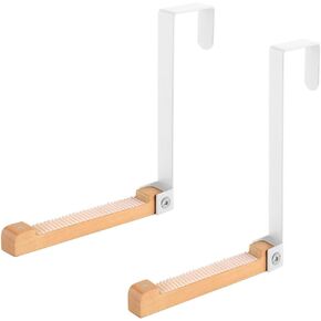 szhdxsy 2pcs Foldable Door Hooks, Metal and Wood Foldable Door Hooks, Door Hooks, Easy to Carry Non Perforated Clothes Hooks, Used for Hanging Coats, Hats, Towels, Bags, Keys(White)