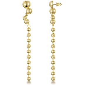 KissYan Gold Dangle Earrings, 14k Gold Paper Clip Chain Ball Drop Earrings Long Beaded Earrings for Women Sterling Silver Post Dainty Jewelry Gifts
