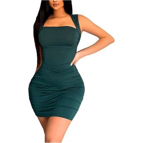 Milumia Women's Square Neck Ruched Sleeveless Sexy Bodycon Mini Dresses