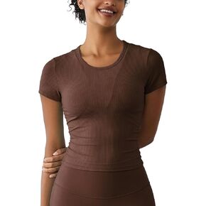 altiland Ribbed High Neck Workout T-Shirts for Woman, Cropped Athletic Tops for Gym Yoga Exercise Running