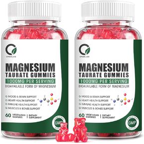 2 Pack Magnesium Taurate Gummies - Magnesium Taurate 1000mg, Magnesium Glycinate 500mg, Magnesium Citrate 200mg Plus Zinc Vitamin B6, Support Heart Health, Muscle Relax, Bone health - 120 Count