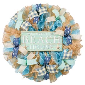 Welcome Beach Wreath - Summer Spring Front Door Decor - Ocean Decoration - Burlap Turquoise