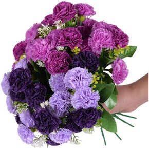 4Pack Artificial Carnations Flowers,Silk Carnations Flower Bouquet 48 Heads Bunch of Outdoor UV Resistant No Fade Artificial Flower for Home Party and Wedding Decor Flower Arrangements(Multicolor)
