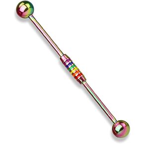 Pierced Owl - 14GA Rainbow Striped Center 316L Surgical Stainless Steel Industrial Barbell