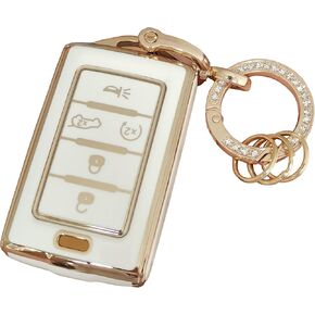 for Jeep Key Fob Cover Keyless Remote Smart Key Fob Shell with Keychain Fit for Jeep Grand Cherokee L Grand Wagoneer Wagoneer Grand Cherokee L (White, for Jeep B)