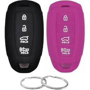 Silicone Rubber Key Fob Cover Compatible with 2017-2021 Hyundai Accent Azera Elantra GT Kona Veloster Veloster N(not for Keys with Eject/flip/fold Buttons) (Black Purple)