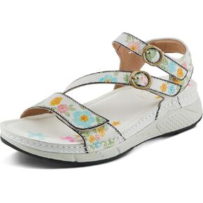 Spring Step L'Artiste Women's Anneka Hand-Painted Athleisure Sandals - Lightweight Floral Design with Adjustable Hook and Loop Closures