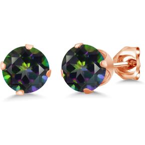 Gem Stone King 18K Rose Gold Plated Silver 6MM Round Gemstone Birthstone Stud Earrings | Rose Gold Earrings For Women