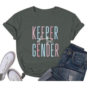 Women Keeper of The Gender Reveal T Shirt Funny Pregnancy Announcement Shirts Maternity Graphic Tees Mom Cotton Tops