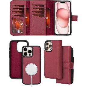 Bayelon Wallet Case for iPhone 15 Pro Max, Trifold Leather Wallet, Detachable Magnetic Flip Folio Cover, Card Holder, iPhone 15 Pro Max Wallet Case, Magsafe Compatible, RFID Blocking (Vintage Brown)