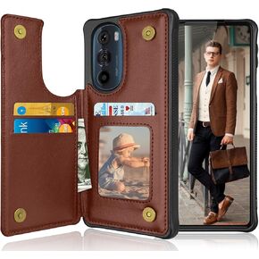 Tekcoo Wallet Case for Motorola Edge+ 2022 | Moto Edge Plus 5G UW 2022 | Edge 30 Pro | X30 | XT2201 Minimalist PU Leather ID Card Holder Magnetic Closure Kickstand Flip Slim Protective Cover - Black