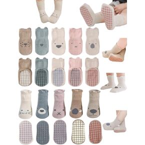 Toddler Non-Skid Socks with Grips Baby Girls Boys Anti-Slip Crew Cartoon Socks for Infants 10 Pairs