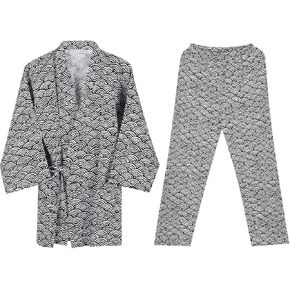 ITODA Japanese Style Robes Kimono Pajamas Suit Women Men Dressing Gown Set with Pocket