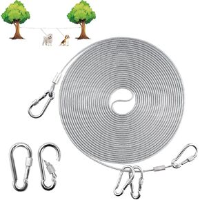 3-in-1 Dog Runner Line and Long Tie Out Cable 75 Feet, Dog Runner for Yard Large Dog Heavy Duty, Long Dog Leads for Yard Outside, Outdoor Dog Leash Cable Dog Trolley System for Backyard & Camping
