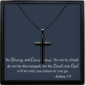 Cross Necklace for Men Faith Religious Christian Jewelry Black Silver Cross Pendant 20 Inches Chains Birthday Christmas Gifts for Men Husband Boyfriend Dad Son Grandson Friends