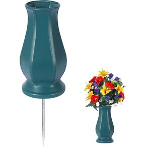 Cemetery Grave Vase for Fresh/Artificial Flowers,Memorial Flowers Holders with Long Spike Stake for Garden, Lawn, Yard,Memorial Grave Decorations (2, White)