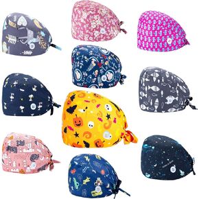6 Pcs Adjustable Working Caps,Working Caps with Button Adjustable Hats Tie Back Hats with Sweatband for Women Men,6 Colors (A-6 Mixed Color)