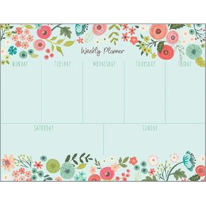 Coral and Light Blue Flowers Weekly Planner Pad with Attachable Magnet