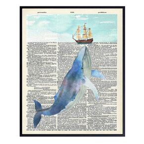 nautical Whale Art 11x14 - Coastal Wall Decor for Beach house, Lake House - Ocean Themed Wall Art - Sea Life Wall Decor - Shabby chic Bathroom Wall Art - Rustic Bathroom Decor - Unique Gift Idea