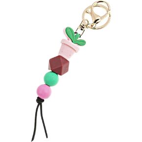 Potted plant keychain Silicone Bead Key Ring for Purse Backpack Accessories Car Keys Holder with Tassel for Womens