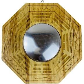 Chinese Traditional Feng Shui Wood Bagua Convex Mirror Lucky Fengshui Gift Hang The Front Door (Style3-S)