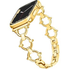 Ring-Shaped Band Compatible with 【Starlight】 Apple Watch Band 41mm 40mm 38mm iWatch Series 9 8 7 6 SE 5 4 3 2 1, Light Slim Metal Bands for Women, Fancy Luxury Jewelry Stylish Dressy Bracelet